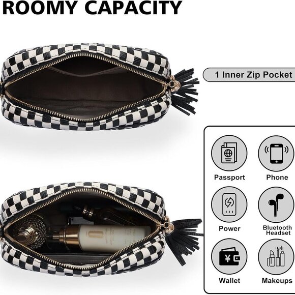 Woven Crossbody Bag Vegan Leather Small Summer Trendy Purse for Women - Picture 5 of 7